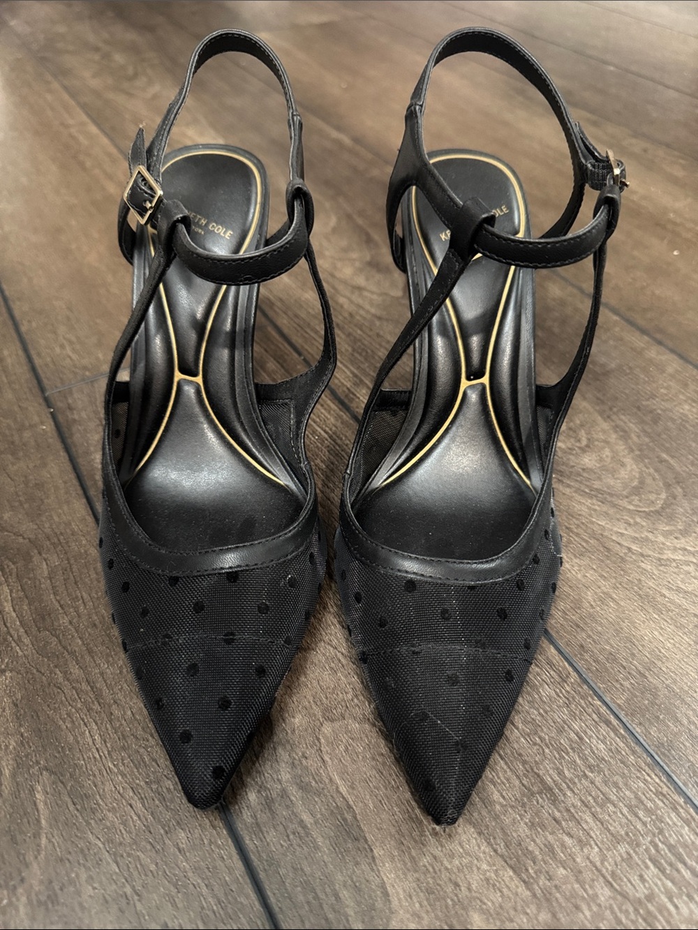 Kenneth Cole Black Pointed Mesh Polka-Dot Slingback Heels